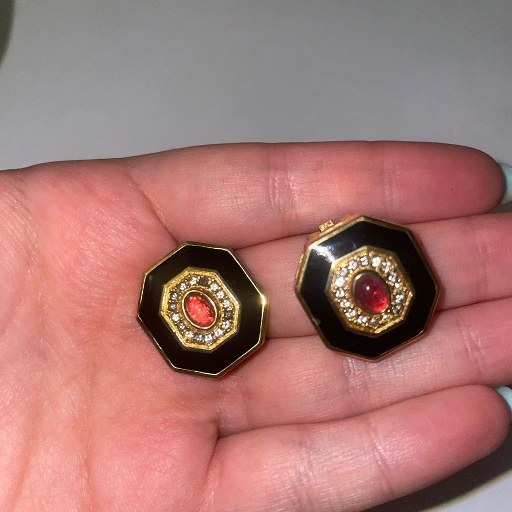 Vintage Christian Dior Golden Red gem Earrings